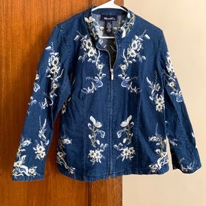 Embroidered denim zip up jacket